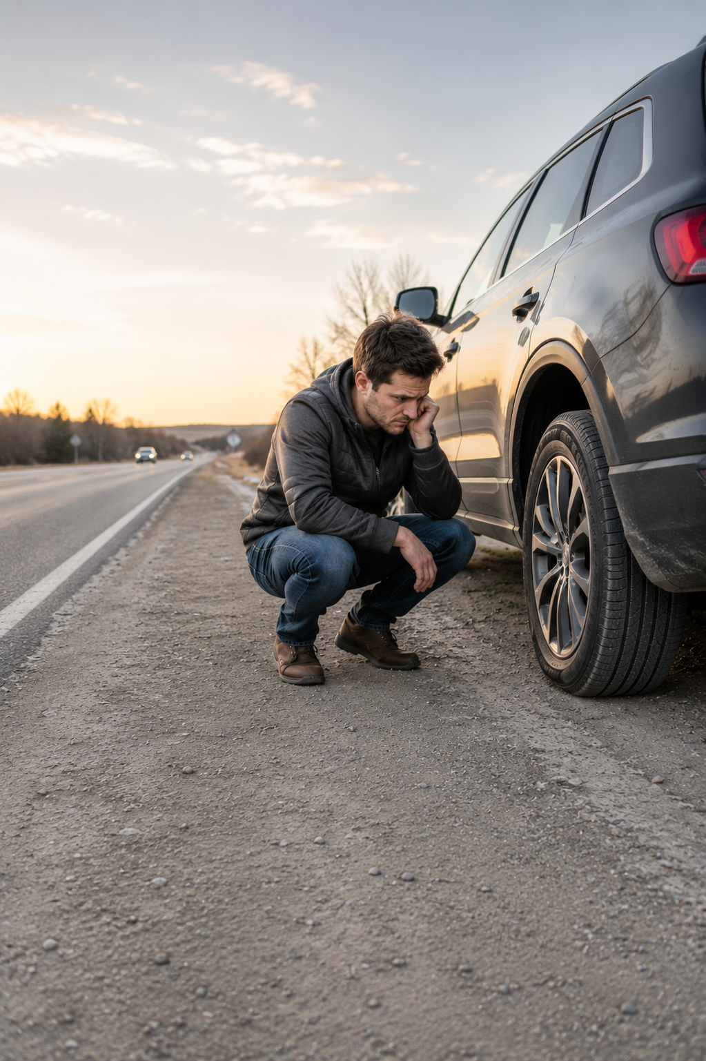 Driver pulled over with a flat tire