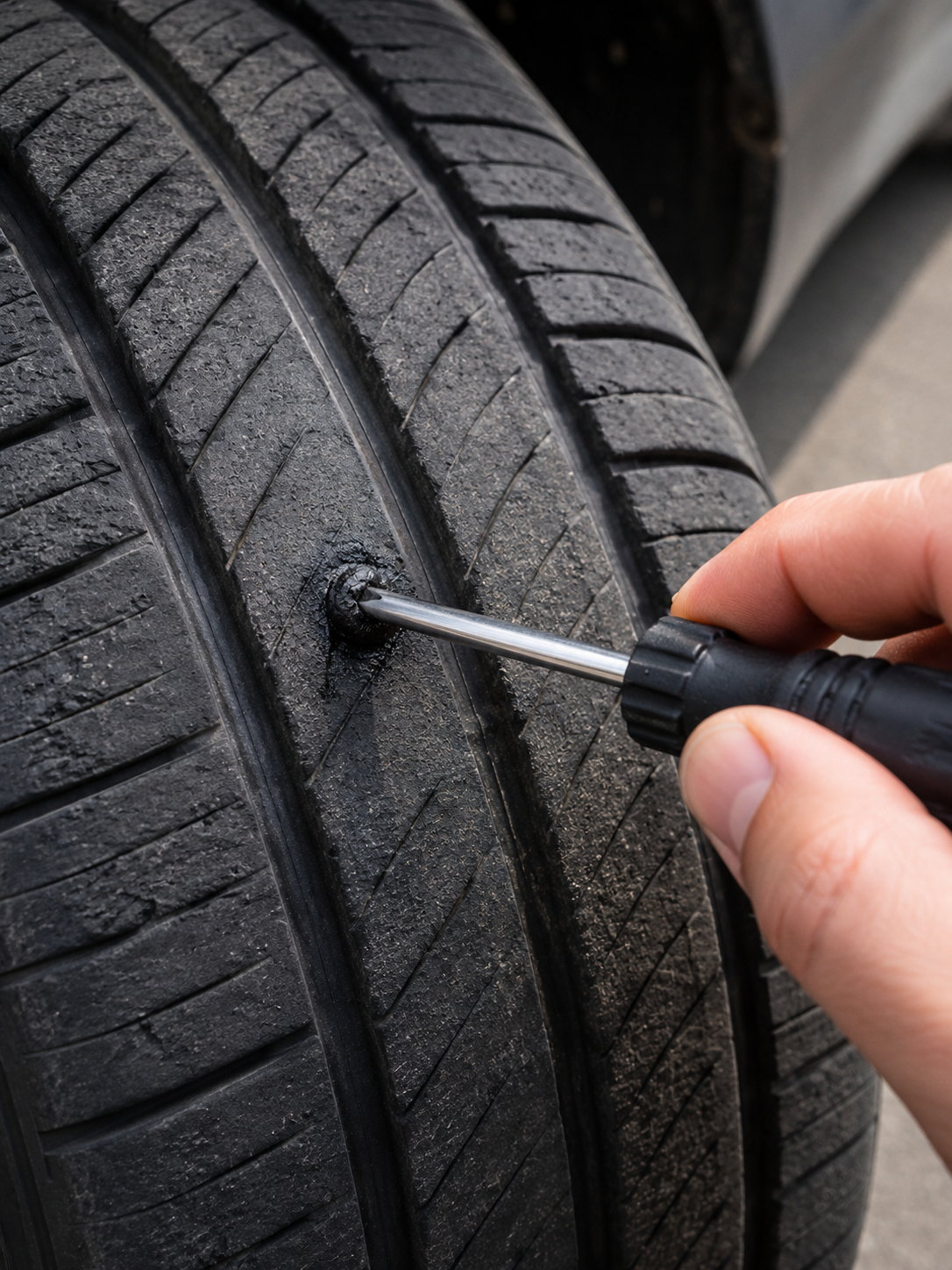 Tire plug sealing puncture